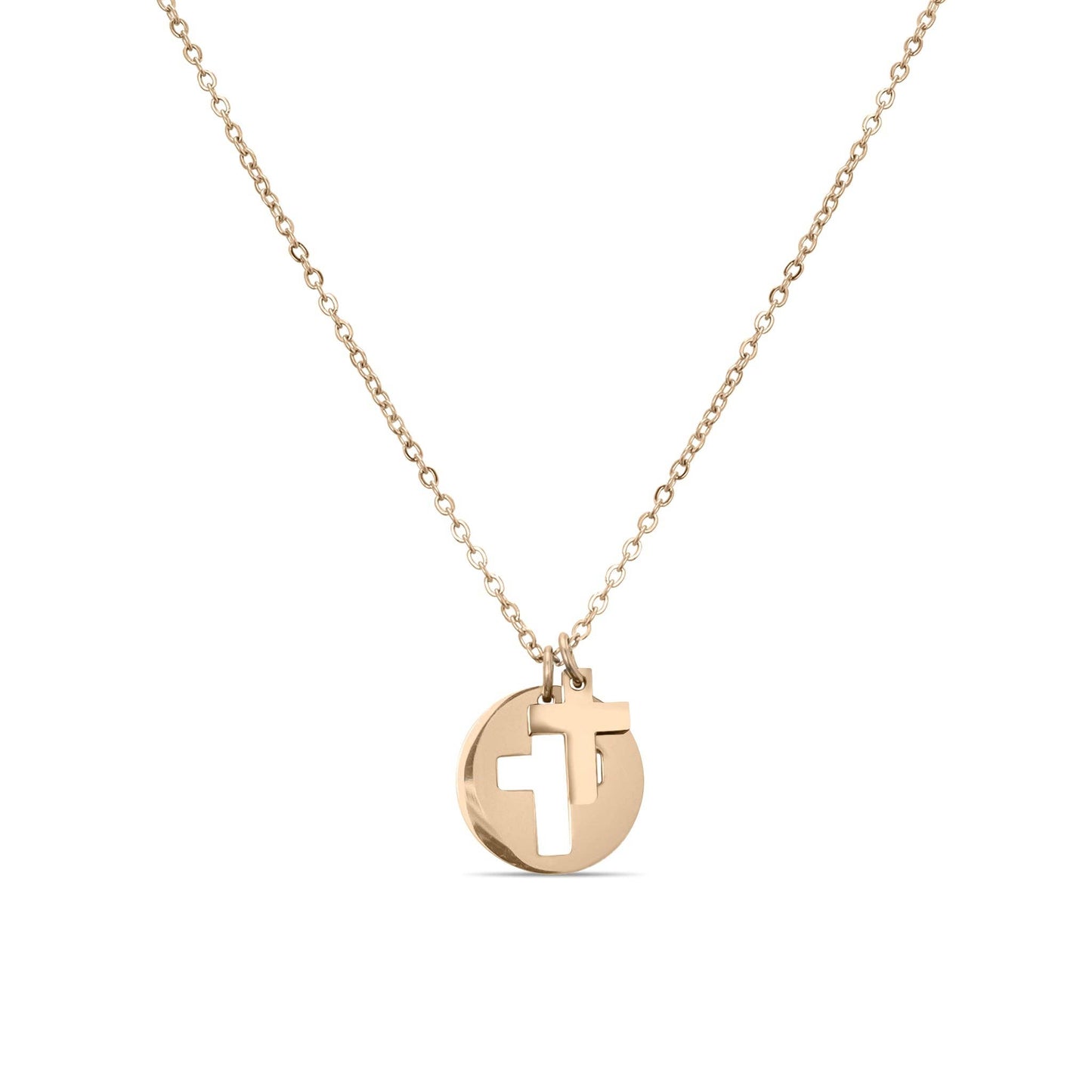 Cross Cutout Necklace: 18K Rose Gold Stainless Steel