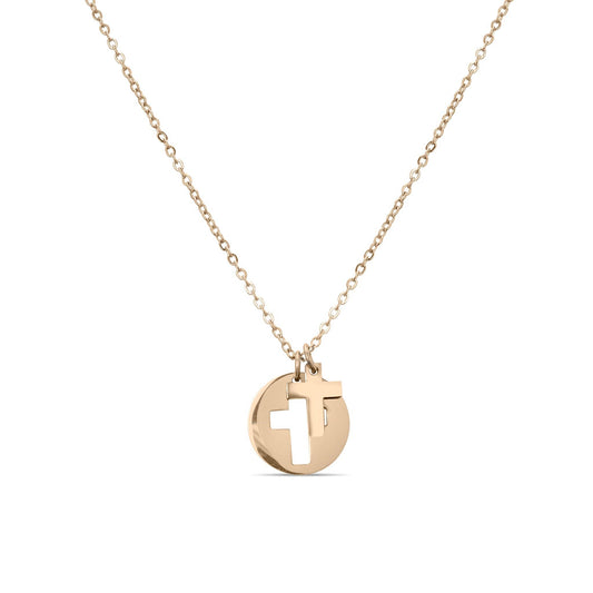Cross Cutout Necklace: 18K Rose Gold Stainless Steel