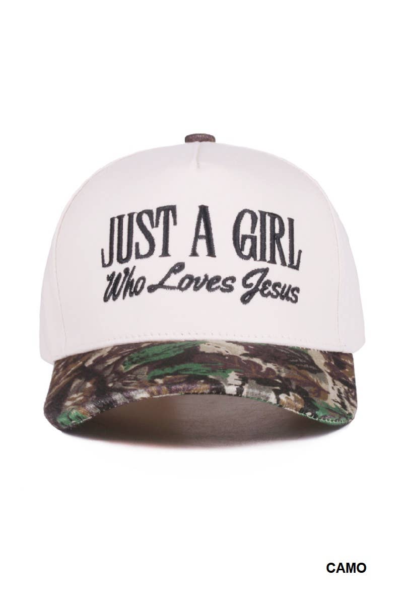 Just A Girl Who Loves Jesus – Two-Tone Canvas Cotton Cap (Camo)