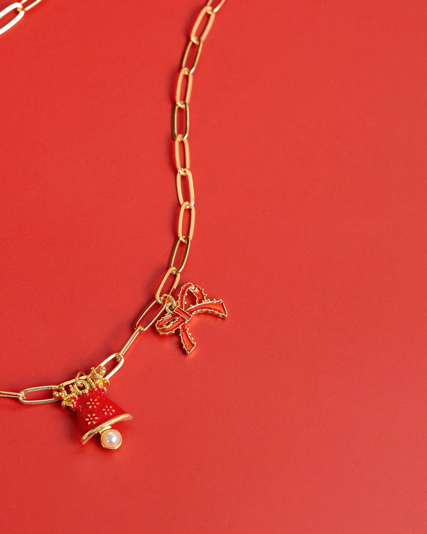 Red Santa & Snowman Christmas Charm Link Necklace