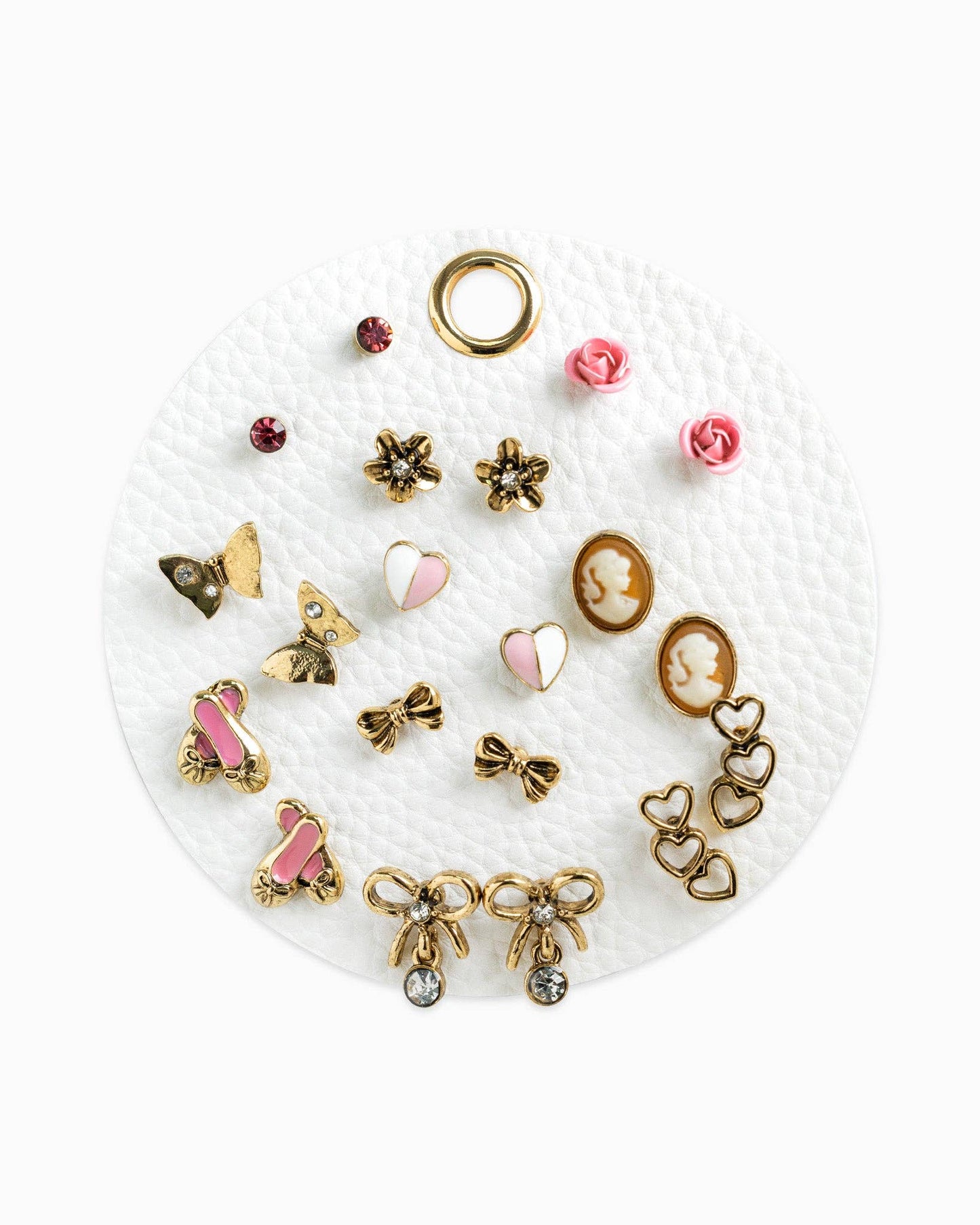 Antique Balletcore Cameo Rose Earrings Set of 10