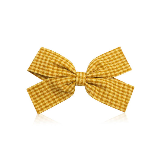 Fabric Gingham Bow Hair Clip — Mustard