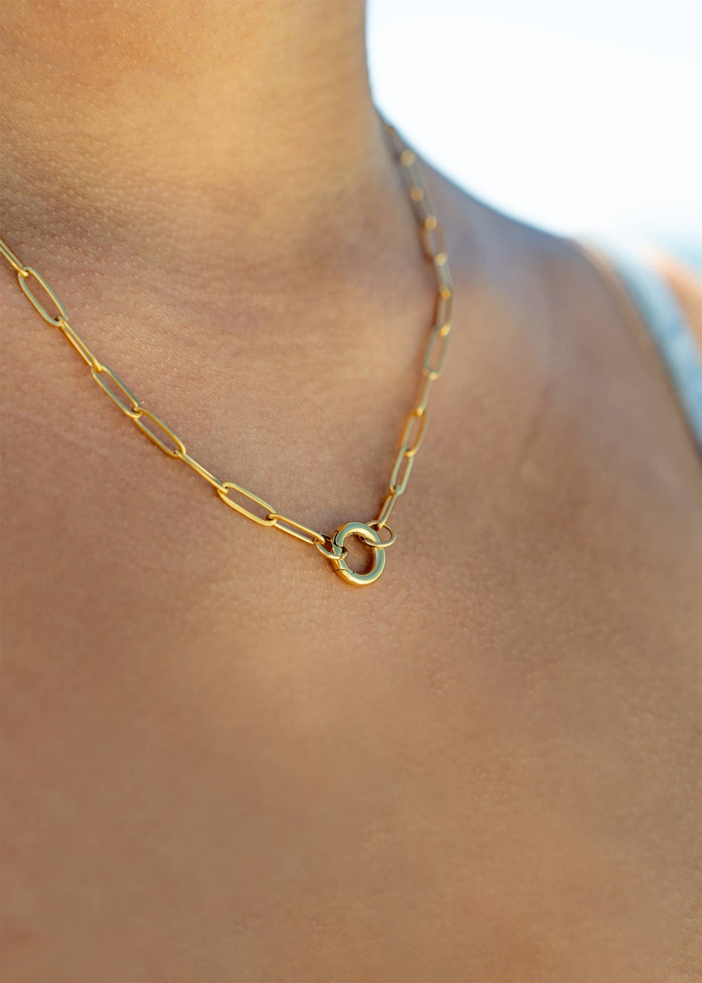 Paperclip Charm Holder Necklace: Gold / 16"+2"