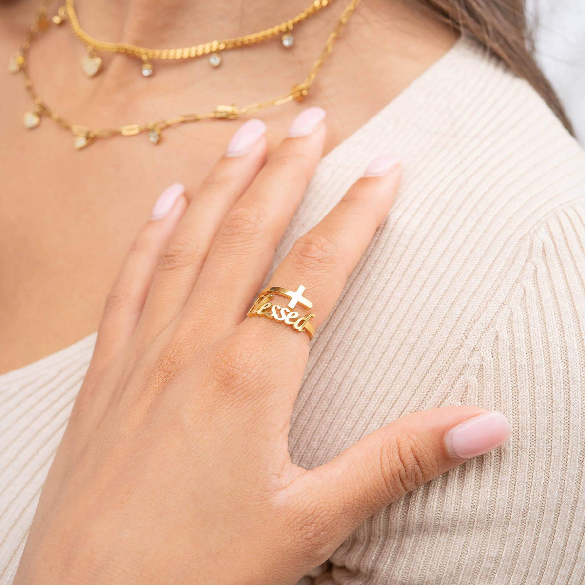 18K Gold PVD “Blessed” Adjustable Ring