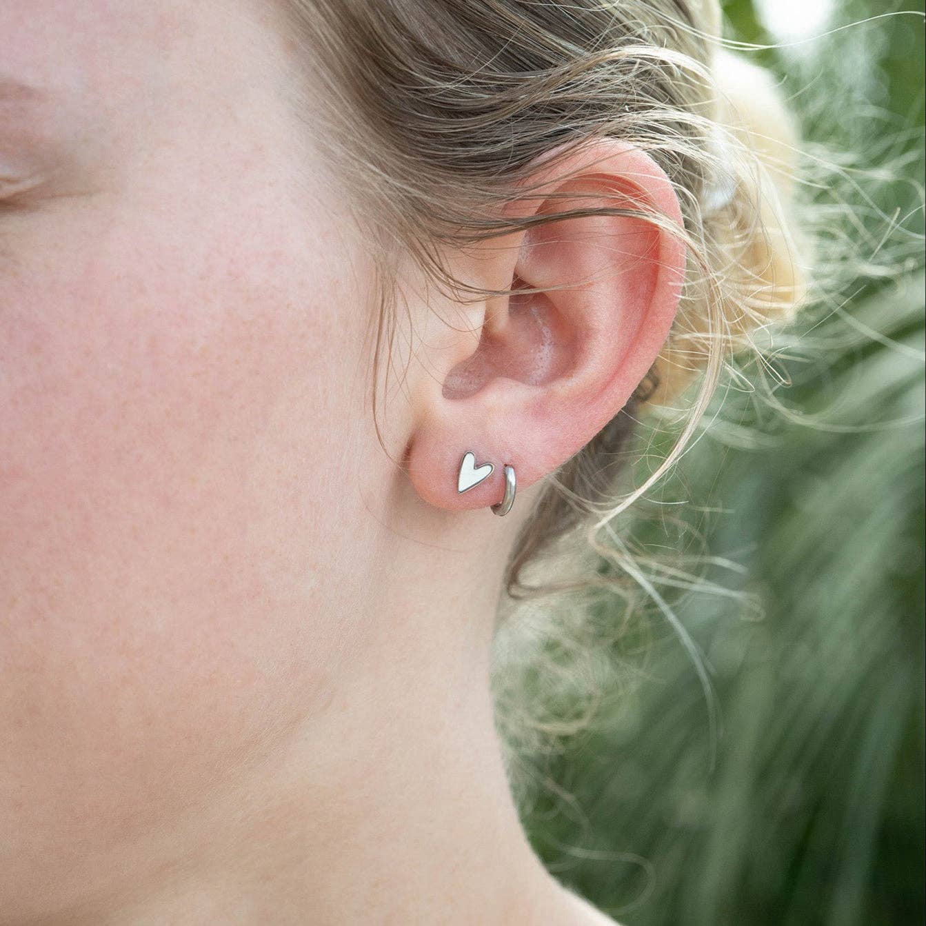 White Heart Stud Earrings - Stainless Steel & White Enamel