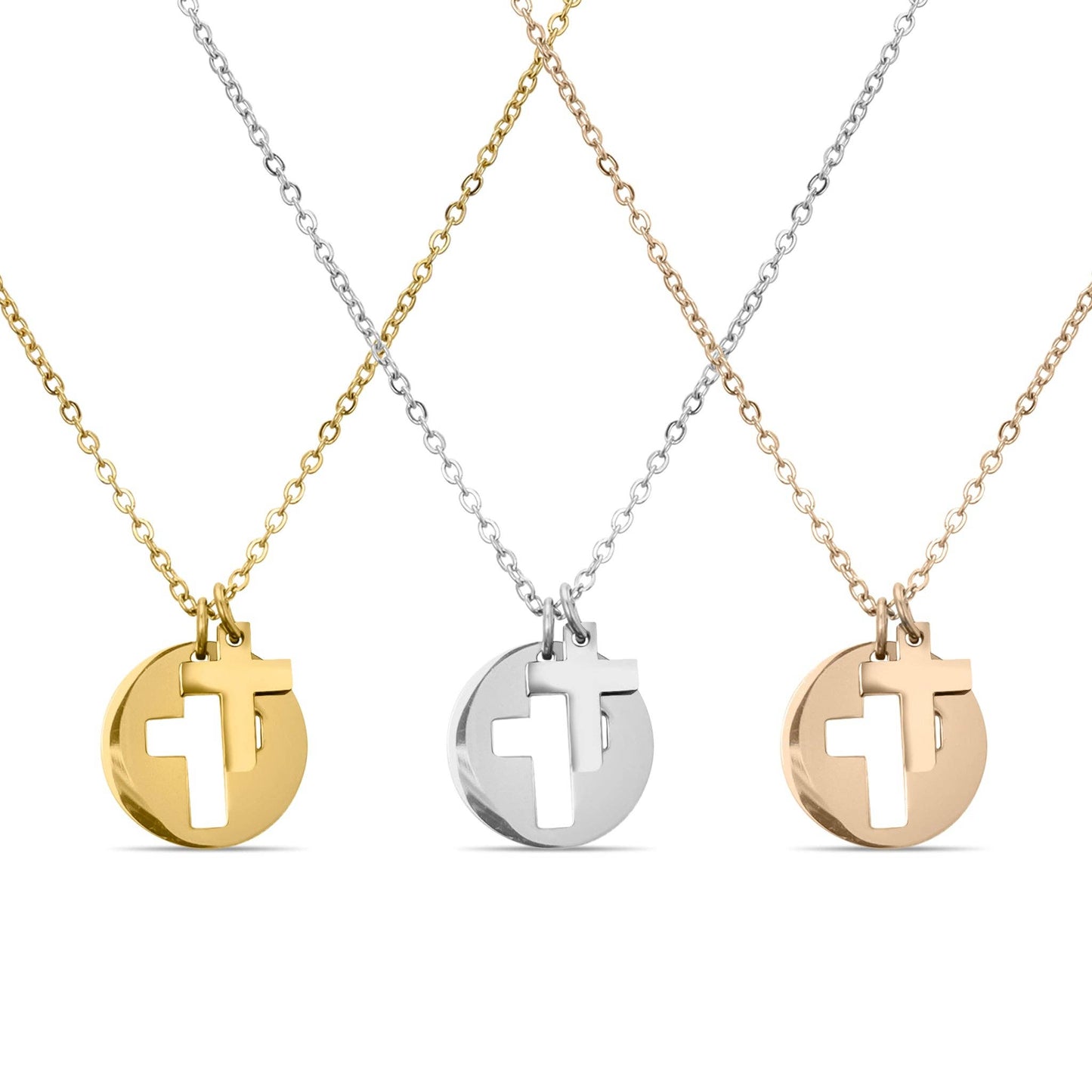 Cross Cutout Necklace: 18K Rose Gold Stainless Steel