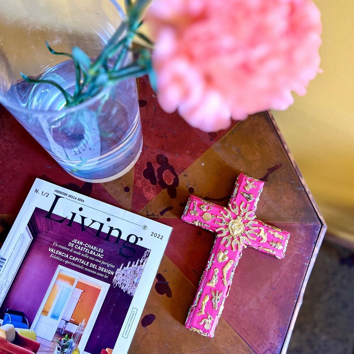 Handmade Milagro Wooden Cross — Imported From Milan, Italy - Pink