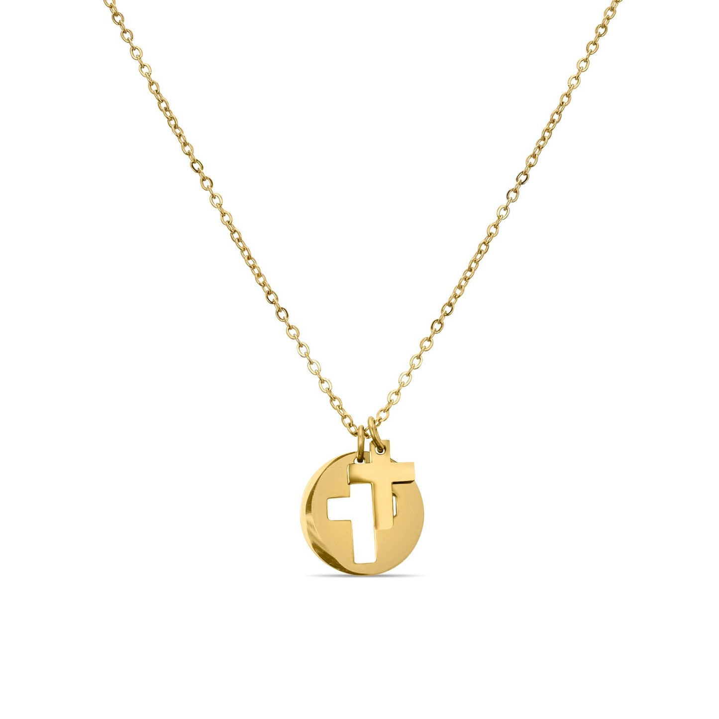 Stainless Steel Cross Cutout Necklace: Gold