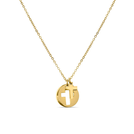 Stainless Steel Cross Cutout Necklace: Gold