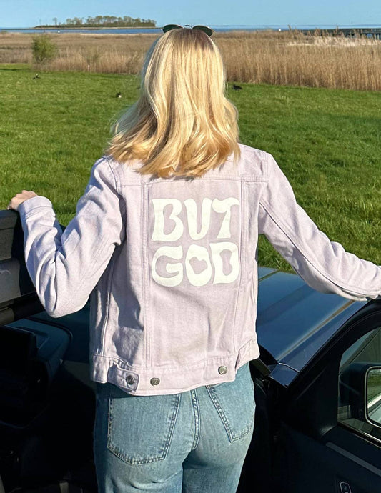 But God Cropped Denim Jacket: Lilac