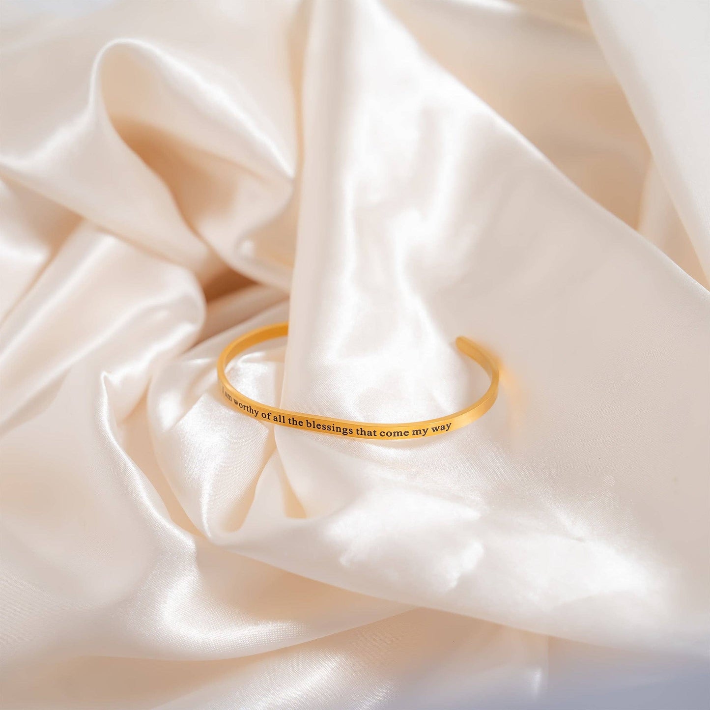 Worthy of Blessings Engraved Bangle Bracelet: 18K Gold PVD