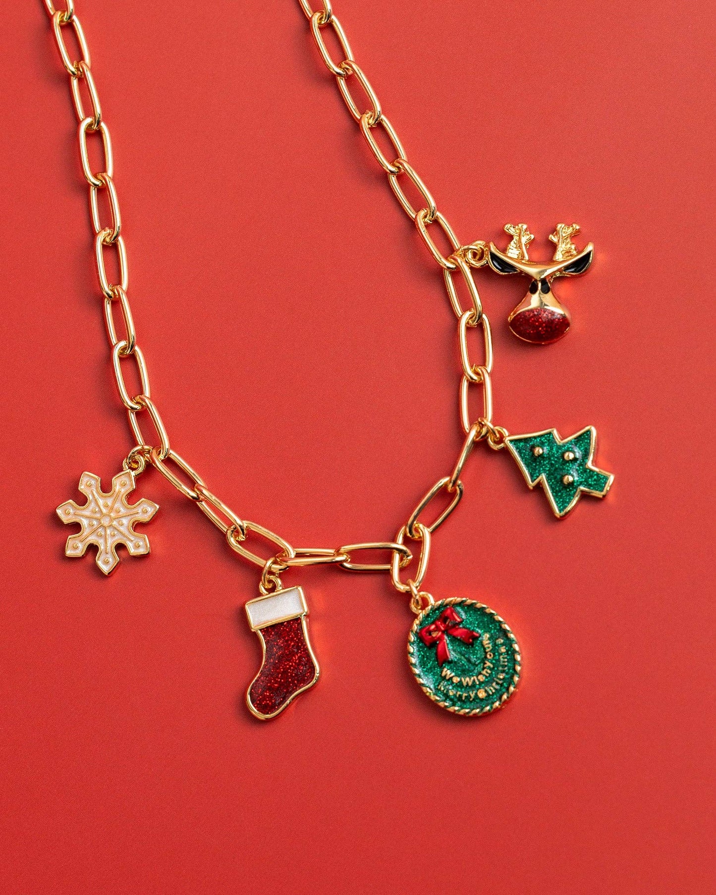 We Wish Your Merry Christmas Stocking Charm Necklace