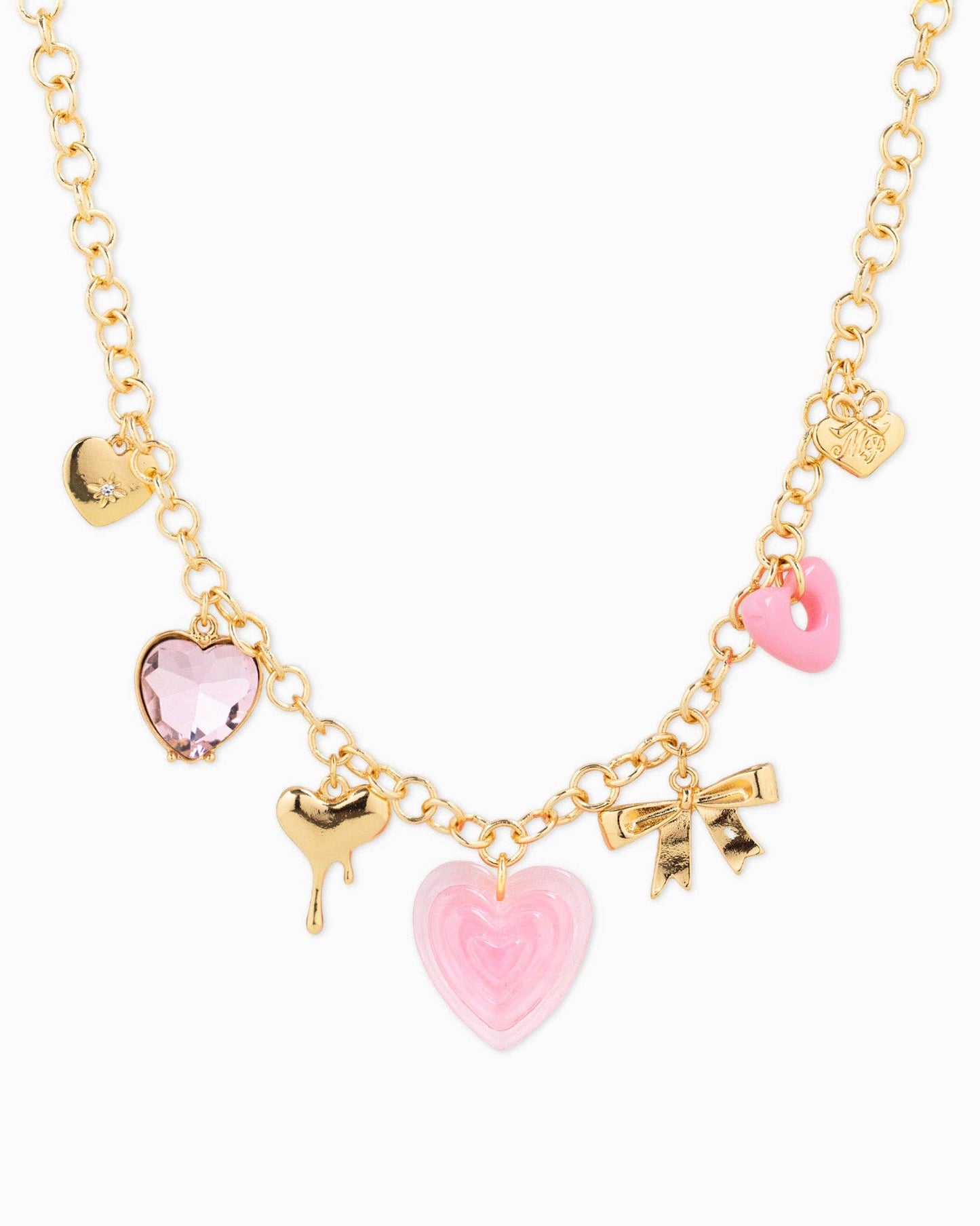 Sweet Grace – Pink Heart & Bow Charm Necklace