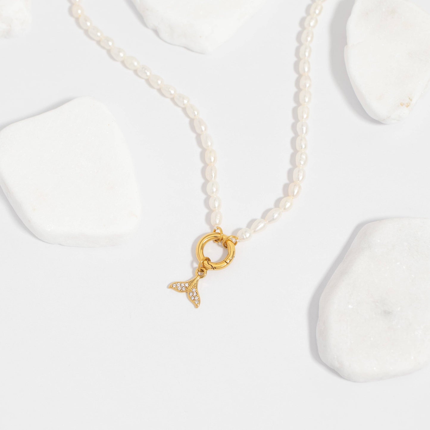 Stainless Steel Freshwater Pearl Charm Holder Necklace: Gold