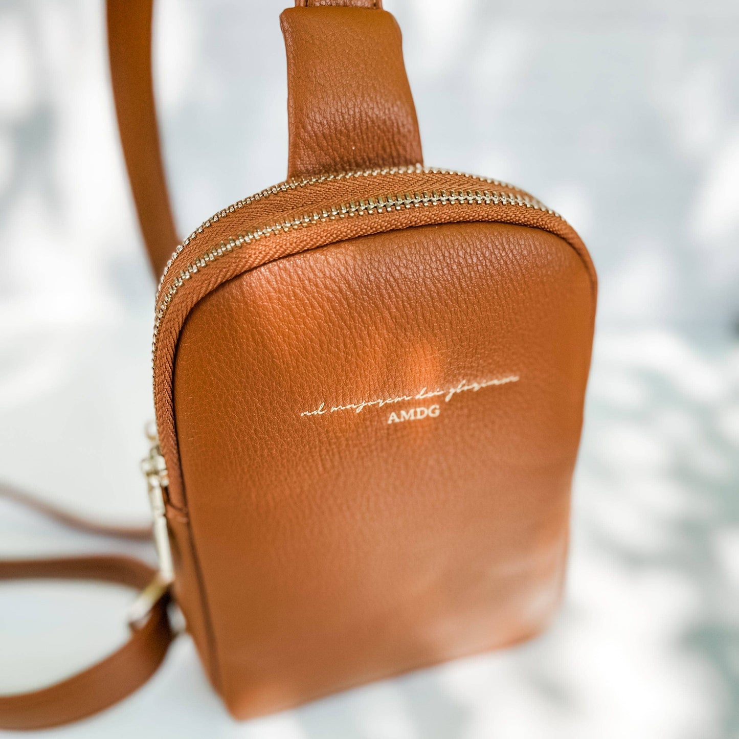 “For the Greater Glory of God” Crossbody Bag — Camel