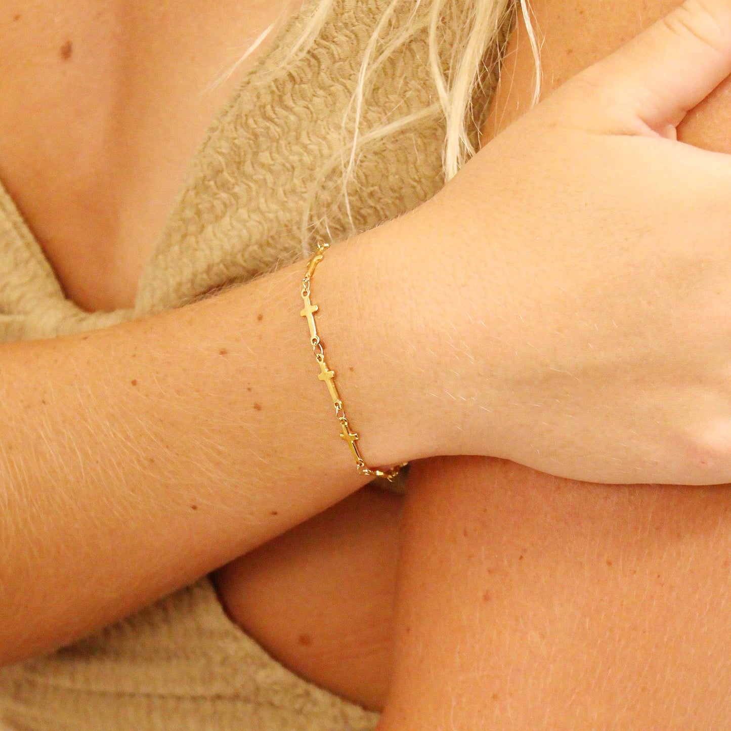 Cross Chain Bracelet - 18K Yellow Gold PVD