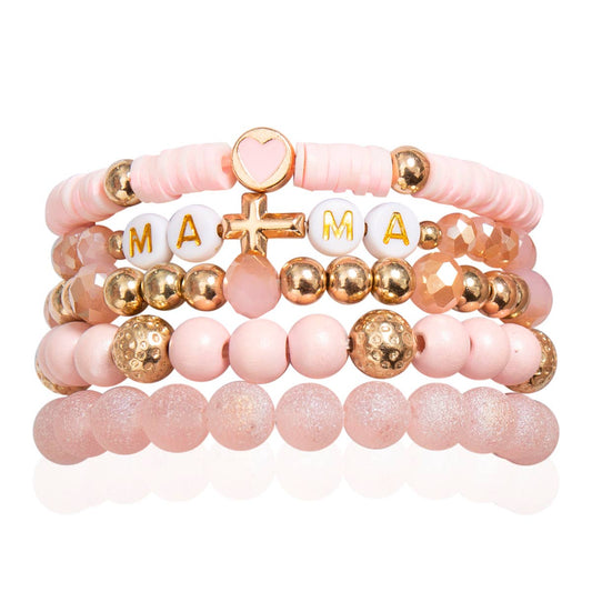 Mummy & Me Stackable Beaded Bracelets – Pink