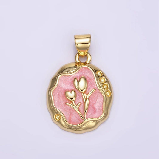 Gold-Filled Pink Enamel Tulip Pendant