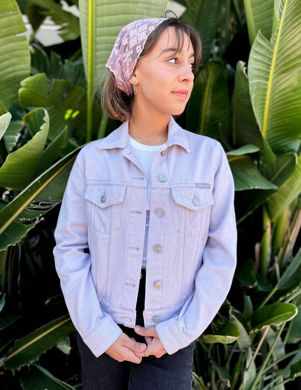 But God Cropped Denim Jacket: Lilac