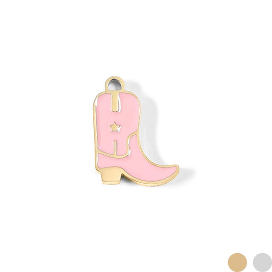 18K Gold PVD Stainless Steel Epoxy Pink Cowgirl Boot Charm: Gold