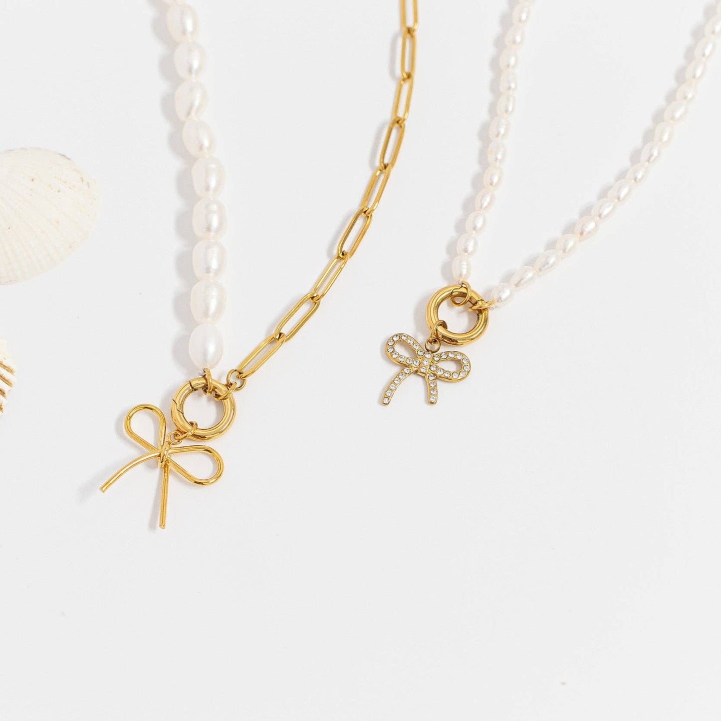 Stainless Steel Freshwater Pearl Charm Holder Necklace: Gold