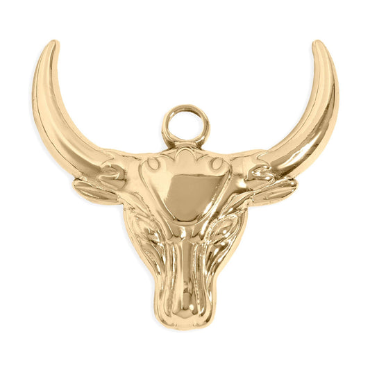18K Gold PVD Stainless Steel Bull Charm: Gold