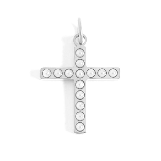 Pearl Beaded Cross Charm – 18K Gold PVD Stainless Steel (15mm)