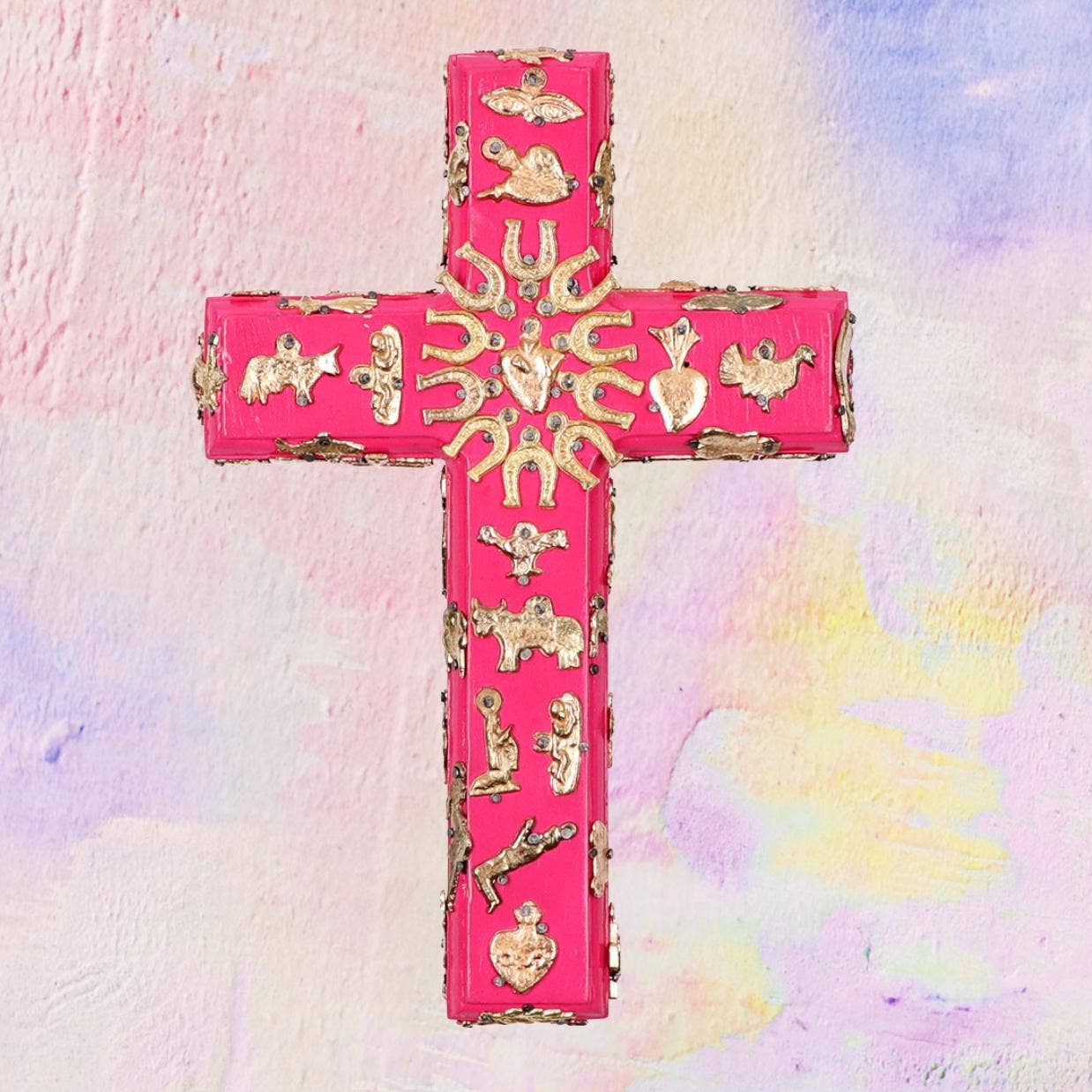 Handmade Milagro Wooden Cross — Imported From Milan, Italy - Pink