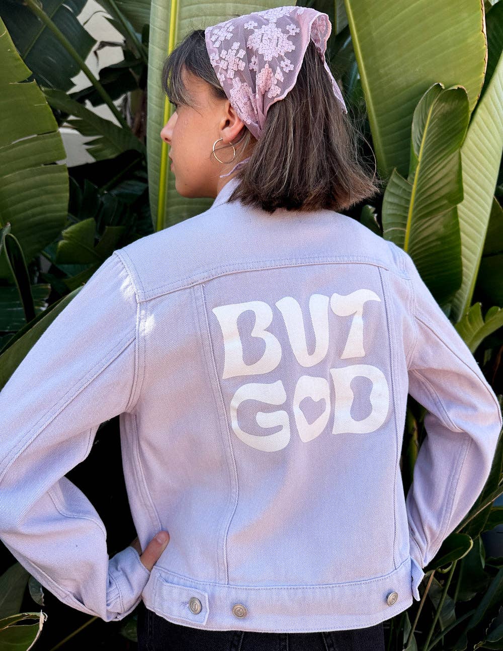 But God Cropped Denim Jacket: Lilac