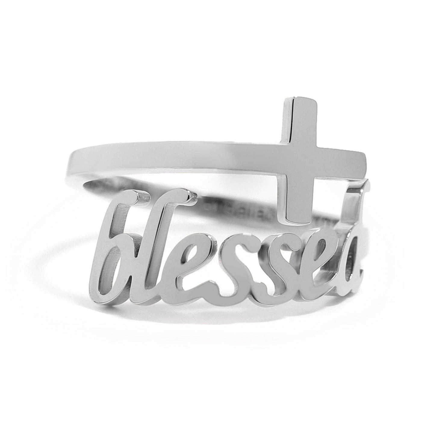 “Blessed” Adjustable Ring: Stainless