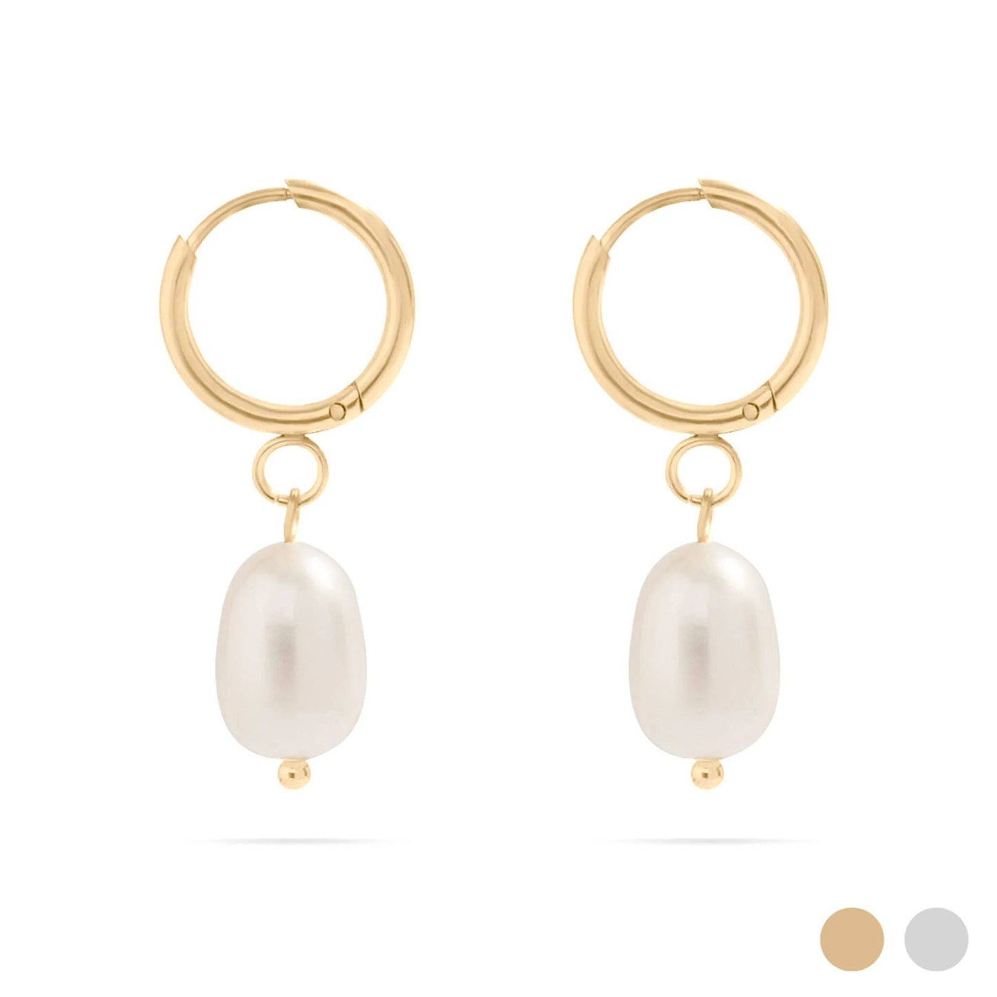 18K Gold PVD Freshwater Pearl Huggie Earrings: Gold