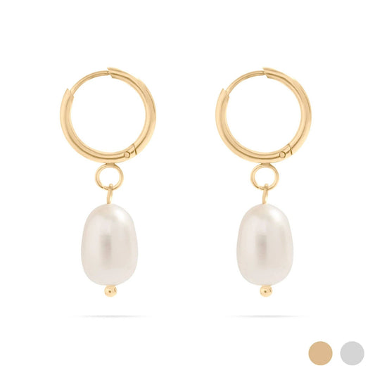 18K Gold PVD Freshwater Pearl Huggie Earrings: Gold