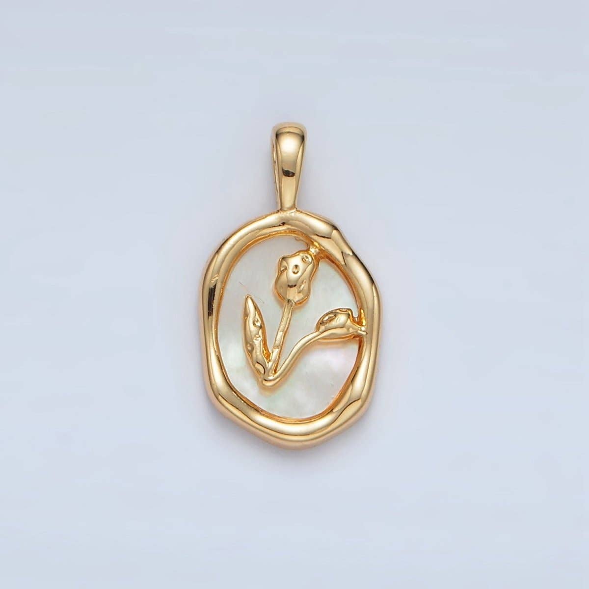 24K Gold Filled Tulip Flower Shell Pearl Oval Pendant