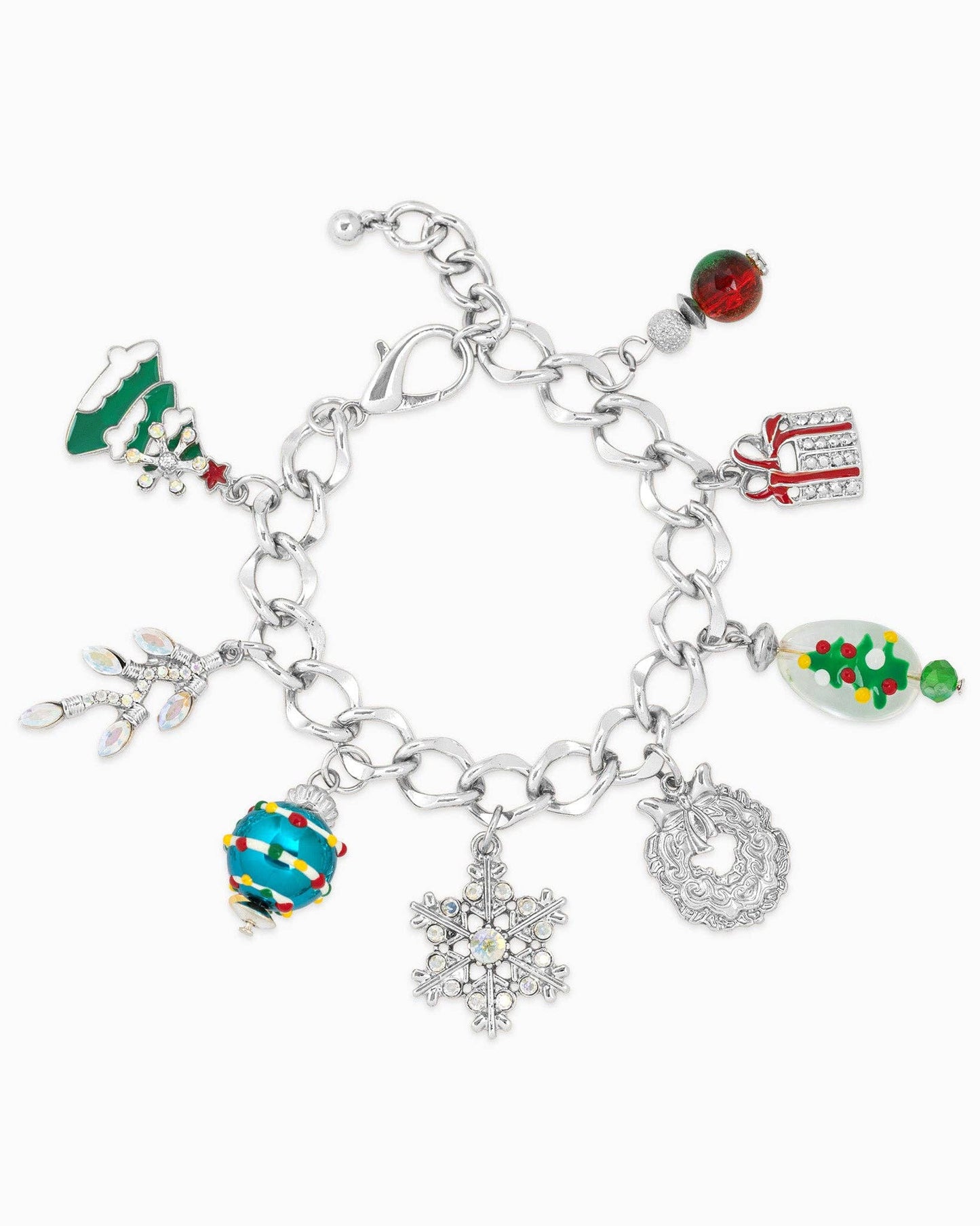 Chunky Festive Christmas Charm Bracelet: Silver