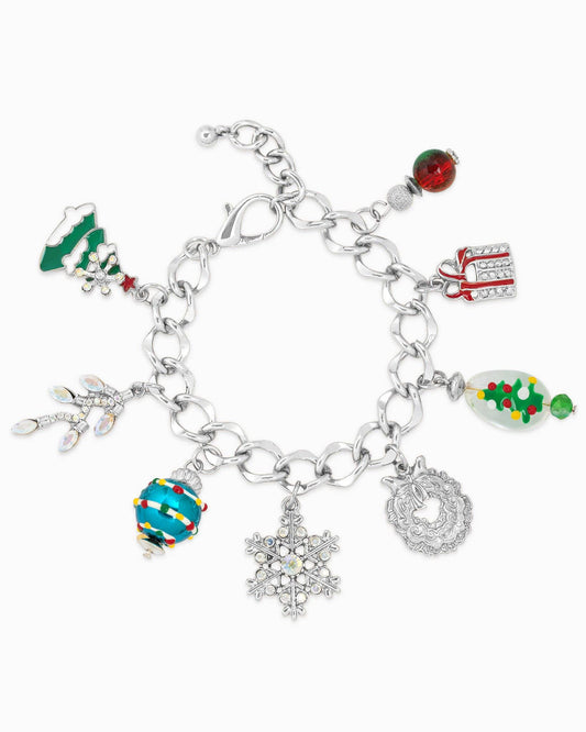 Chunky Festive Christmas Charm Bracelet: Silver