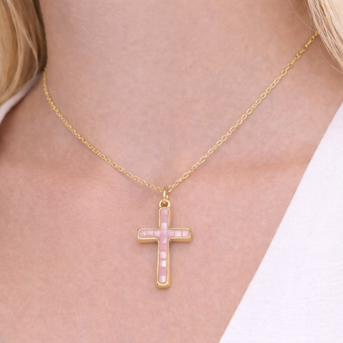 Pink Opal Cross Charm
