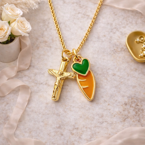 Easter Carrot & Crucifix Necklace