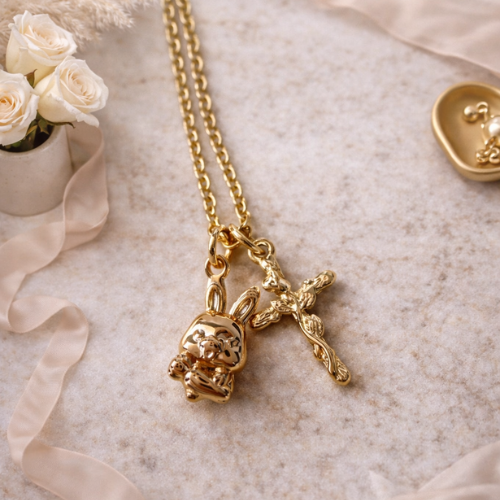 Easter Bunny & Crucifix Necklace
