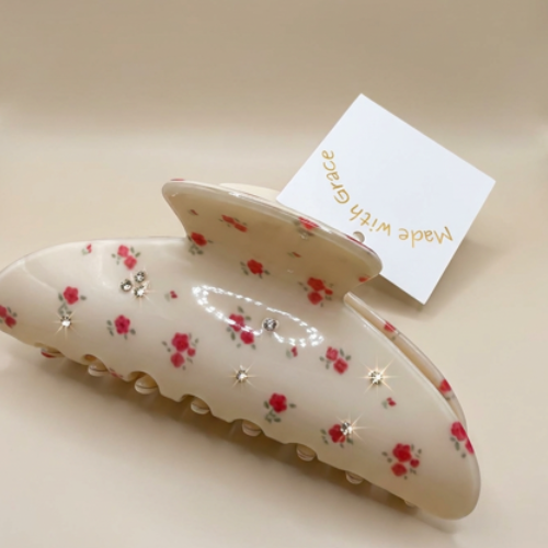 Pink Flower Acetate Hair Clip