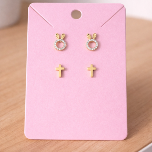 Bunny Ears & Cross Stud Earrings