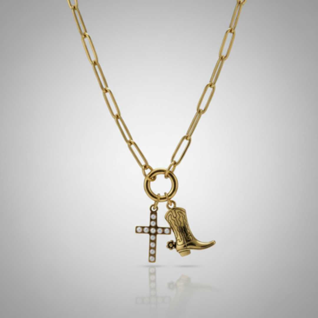 18K Gold PVD Stainless Steel Cowboy Boot Pendant