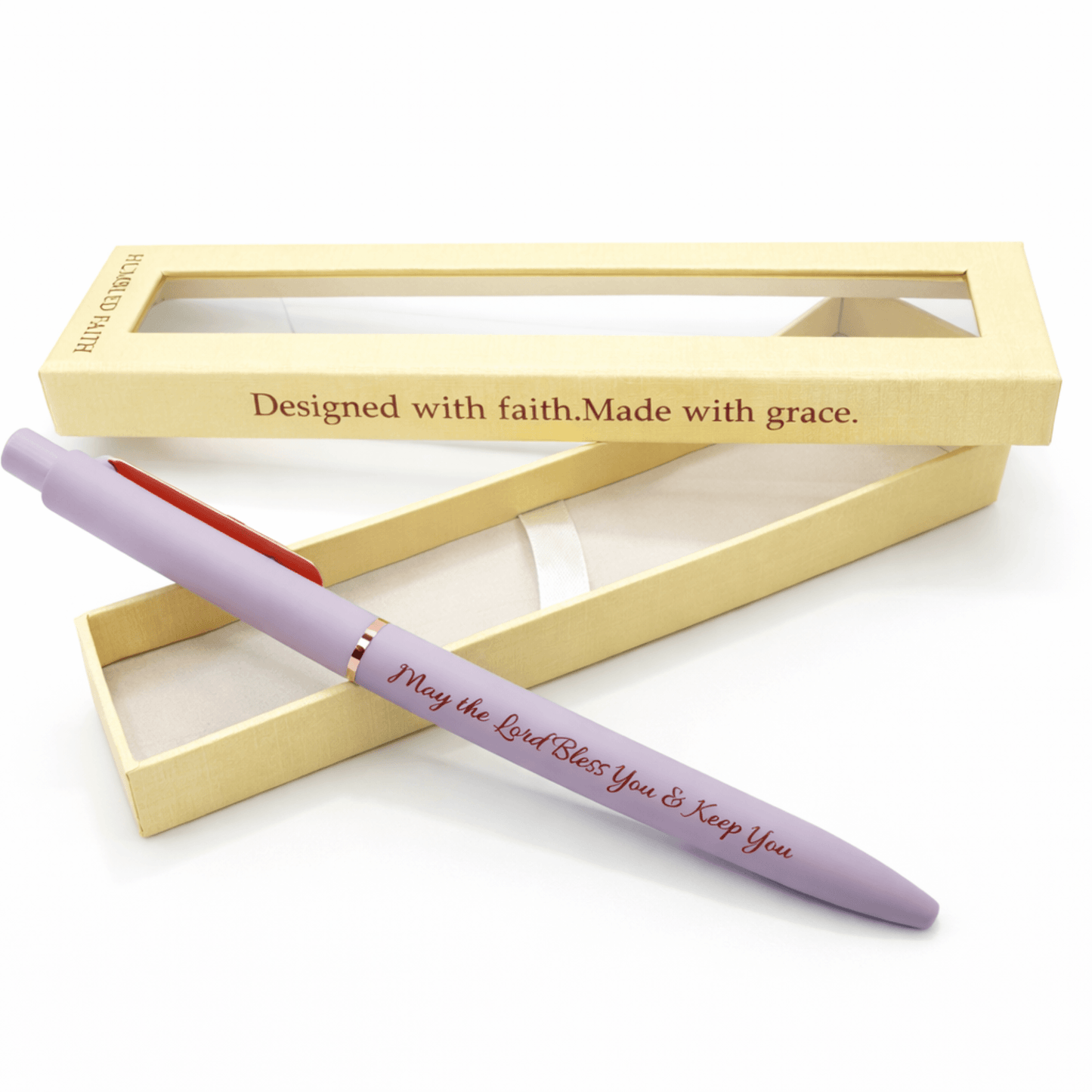 Humbled Faith Bullet Gel Pen in a gift box, featuring Christian scripture gel pen with inspirational message.