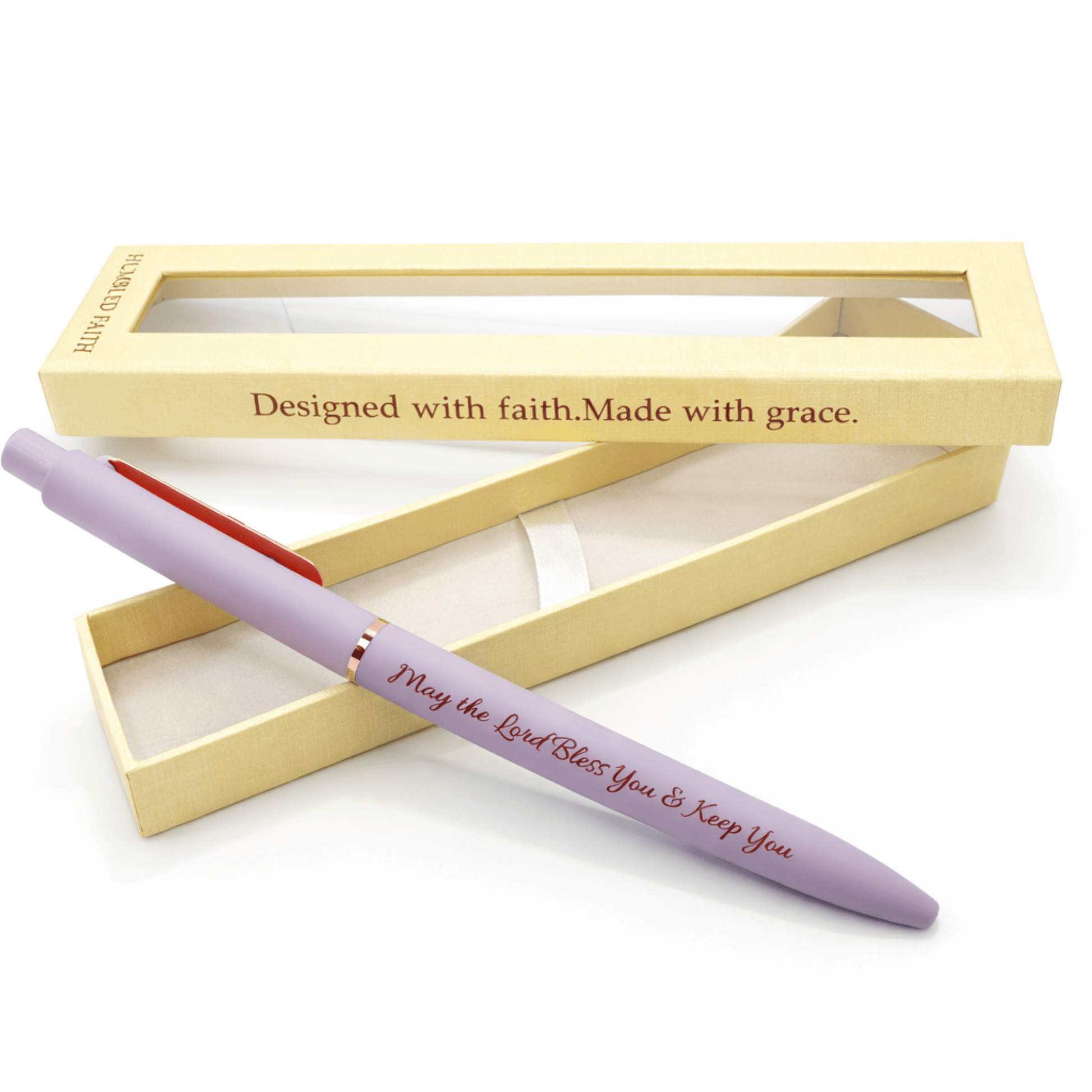 Humbled Faith Bullet Gel Pen in a gift box, featuring Christian scripture gel pen with inspirational message.