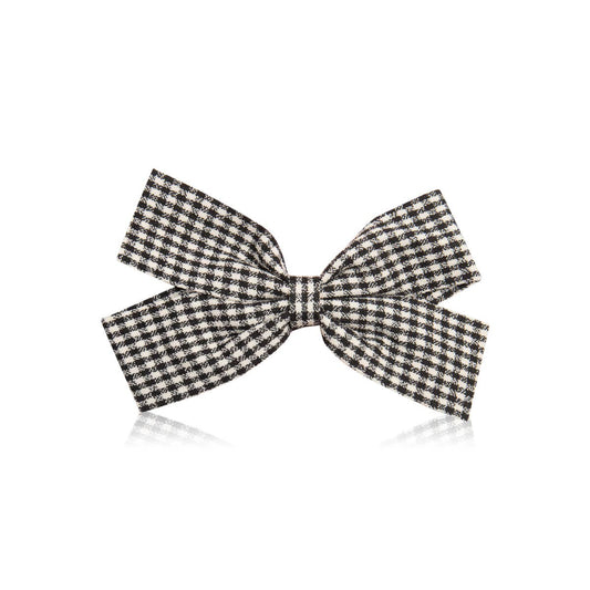 Fabric Gingham Bow Hair Clip — Black