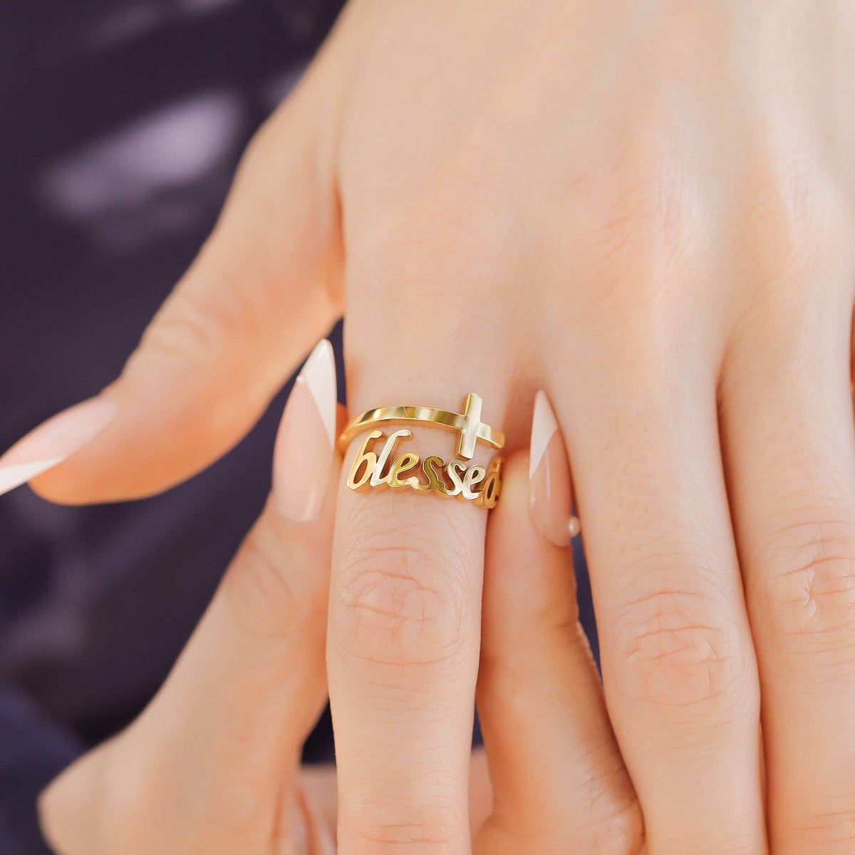 18K Gold PVD “Blessed” Adjustable Ring