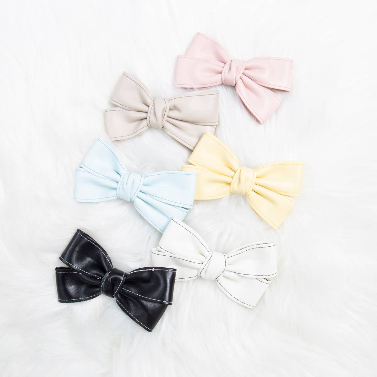 Faux Leather Bow Hair Clip Pin: Ivory