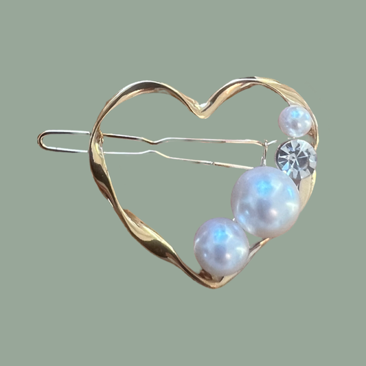 Gold Heart Pearl Hair Clip