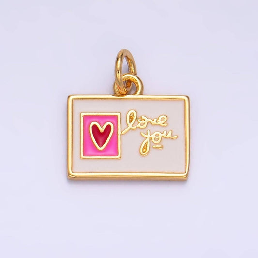 24K Gold Filled “Love You” Script Enamel Postcard Charm