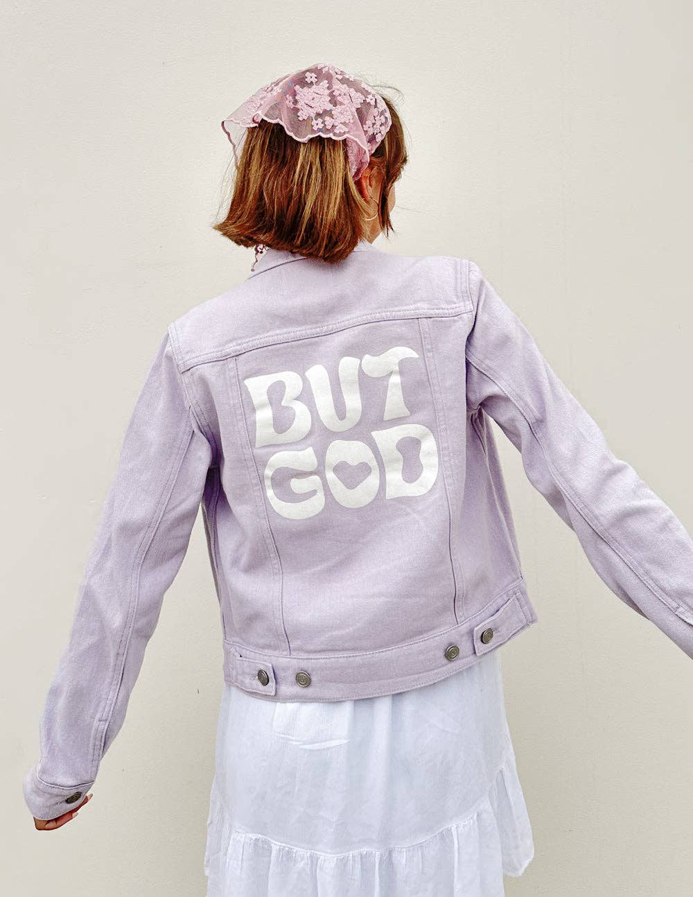 But God Cropped Denim Jacket: Lilac