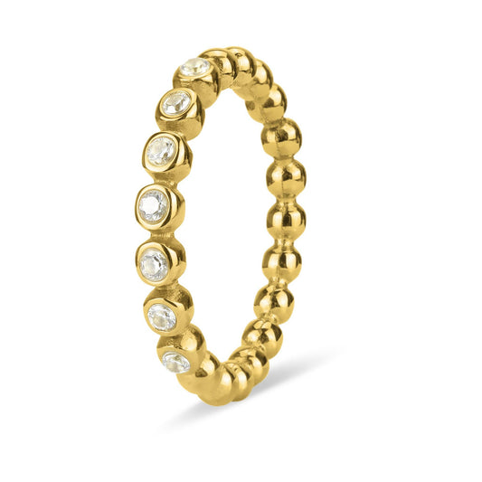 18K Gold PVD Beaded CZ Stacking Ring – Clear